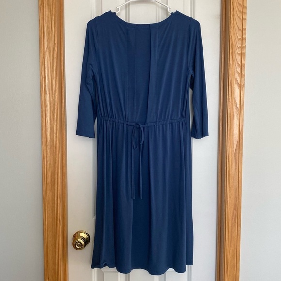 Eileen Fisher Blue 3/4 Sleeve Viscose Dress with Back Tie Detail Size XS - Picture 7 of 7
